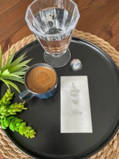 Gümüş Yaldızlı Beyaz Kalp Baskılı Kitap Kahve Peçete 6x12 cm - 1