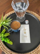 Gold Yaldızlı Beyaz Kalp Baskılı Kitap Kahve Peçete 6x12 cm - 1