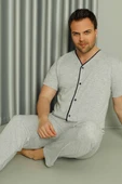 Boydan Düğmeli Kısa Kol Erkek Pijama Takım Gri thumbnail 2