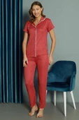 Gömlek Yaka Kadın Pijama Takım Gül Kurusu - 1
