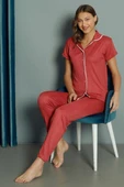 Gömlek Yaka Kadın Pijama Takım Gül Kurusu thumbnail 2