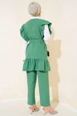 Omuz Fıfırlı Üçlü Keten Takım Yeşil thumbnail 3
