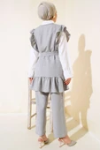 Omuz Fıfırlı Üçlü Keten Takım Gri thumbnail 3