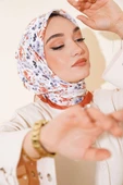 Çiçekli Pamuk Eşarp Kiremit - 1