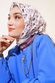 Çiçekli Pamuk Eşarp Kahve - 1
