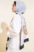 Kenarları Desenli Medine Şal Gri - 3