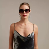 Okkia Monica Unisex Büyük Yuvarlak  Güneş Gözlüğü Siyah Rose - 2