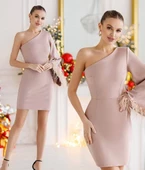 İthal DABIL KUMAŞ KOLU TÜL DETAYLI ELBİSE - 3