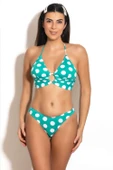 Badelina Kadın Puantiye Desenli İp Askılı Üçgen Bikini Takımı Su Yeşili 3278-3 - 1