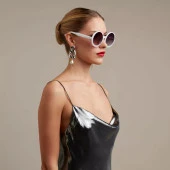 Okkia Monica Unisex Büyük Yuvarlak  Güneş Gözlüğü Beyaz thumbnail 3