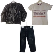 PAMPAL DERİ CEKETLİ ÜÇLÜ ERKEK ÇOCUK TAKIM - 2