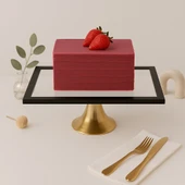 Siyah Dikdörtgen Pasta Standı, Kek ve Kurabiye Sunum Stantı, Çeyizlik, Hediyelik, Pasta Tabağı - 1