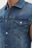 Erkek Düğmeli Jean Yelek - 9