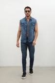 Erkek Düğmeli Jean Yelek - 3