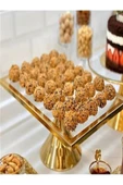 Gold Dikdörtgen Pasta Standı, Kek ve Kurabiye Sunum Stantı, Çeyizlik, Hediyelik, Pasta Tabağı - 1