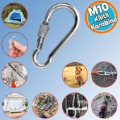 Kilitli 10 MM Karabina Yaylı Kanca Paslanmaz Çelik Kilit Tırmanma Dağcılık Kamp Ekipmanları Salıncak Hamak Anahtar Askı Kilidi - 1