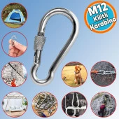 Kilitli 12 MM Karabina Yaylı Kanca Paslanmaz Çelik Kilit Tırmanma Dağcılık Kamp Ekipmanları Salıncak Hamak Anahtar Askı Kilidi - 1