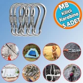 Kilitli 8 MM Karabina Yaylı Kanca Paslanmaz Çelik Kilit Tırmanma Olta Kamp Ekipmanları Hamak Anahtar Askı Kilidi (5 ADET) - 1