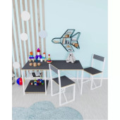 Eportatif çocuk çalışma masası ve 2 sandalyeli oyun etkinlik aktivite masası antrasit - 1