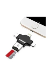 iPhone iPad Android Uyumlu Otg - Micro Otg - Type C Otg 3 in1 Kart Okuyucu Reader - Siyah - 1
