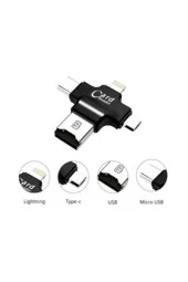 iPhone iPad Android Uyumlu Otg - Micro Otg - Type C Otg 3 in1 Kart Okuyucu Reader - Siyah - 3
