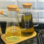 Yağdanlık Cam Şişe 900 Ml Bambu Vakumlu Kapak Ahşap Stantlı İkili - 2