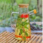 Yağdanlık Cam Şişe 900 Ml Bambu Vakumlu Kapak Ahşap Stantlı Tekli - 1