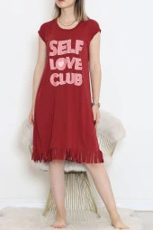 Desenli Elbise Bordo - 240.1287. - 4