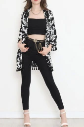 Desenli Kimono Beyazsiyah - 2492.555. - 2