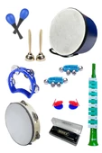 Midex Örf Aletleri Seti Median Paket-1 Maracas Zil Kastanyet Ritim Seti Mızıka Davul Tef (9 Parça) - 1
