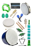 Midex Örf Aletleri Seti Median Paket-3 Maracas Zil Melodika Üçgen Ritim Mızıka Davul Tef (13 Parça) - 1