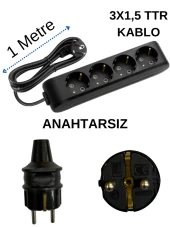 Avarson (4'Lü) Dörtlü Priz Topraklı Kablolu Siyah (3x1,5 TTR) 1 (Bir) Metre thumbnail 1
