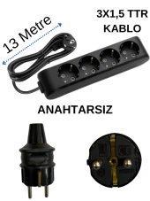 Avarson (4'Lü) Dörtlü Priz Topraklı Kablolu Siyah (3x1,5 TTR) 13 (On Üç) Metre thumbnail 1