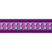 Reddingo Reflektörlü Kemik Desenli Mor Köpek Uzatma Tasması Medium 20 Mm 1,2 Mt thumbnail 2