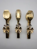 Kelebekli Gold Salata, Makarna ve Pasta Servis Sunum Maşası, Paslanmaz Çelik Yemek Maşa Seti - 2