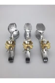 Kelebekli Gümüş Salata, Makarna ve Pasta Servis Sunum Maşası, Paslanmaz Çelik Yemek Maşa Seti - 2
