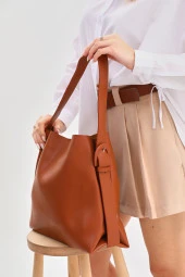 Taba içi Süet Yumuşak Deri Çıtçıt Ve Fermuarlı Iç Bölme Büyük Boy Shopper Çanta - 1