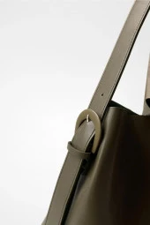 Haki içi Süet Yumuşak Deri Çıtçıt Ve Fermuarlı Iç Bölme Büyük Boy Shopper Çanta - 3