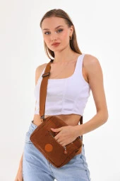 Krinkıl Kumaş Unisex Çok Bölmeli Su Geçirmez Kiremit Omuz Çantası - 4