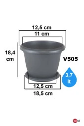 Antrasit Dekoratif Tabaklı Küçük Boy Villa Saksı 3,7 Lt - 2