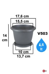 Antrasit Dekoratif Tabaklı Küçük Boy Villa Saksı 1,6 Lt thumbnail 2