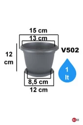 Antrasit Dekoratif Tabaklı Küçük Boy Villa Saksı 1 Lt thumbnail 2