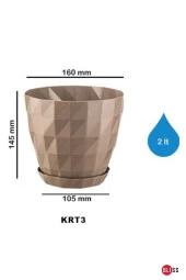 3 Adet Baklava Desenli Dekoratif Plastik Saksı 2 lt - 2