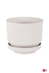 3,3 Litre Gri Dekoratif Lüks Saksı Iç Dış Mekan Tabaklı Plastik Çiçek Saksıs thumbnail 1