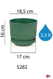 3,3 Litre Gri Dekoratif Lüks Saksı Iç Dış Mekan Tabaklı Plastik Çiçek Saksıs thumbnail 2