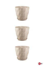 3 Adet Baklava Desenli Dekoratif Plastik Saksı 1,1 lt thumbnail 1