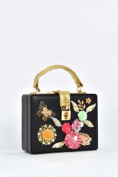 Elatae Kadın Omuz Askılı Çiçekli Abiye Günlük El Çantası Siyah 17605 thumbnail 2