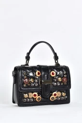 Elatae Kadın Omuz Askılı Taşlı Abiye Günlük El Çantası Siyah 17572 thumbnail 2