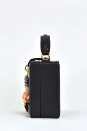 Elatae Kadın Omuz Askılı Çiçekli Taşlı Abiye Günlük El Çantası Siyah 17613 thumbnail 2