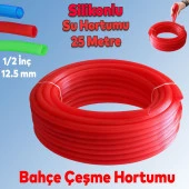 Bahçe Çeşme Su Hortumu İç Çap 1/2 Naturel Silikonlu Sulama Araç Yıkama Hortum 25 Metre - 1